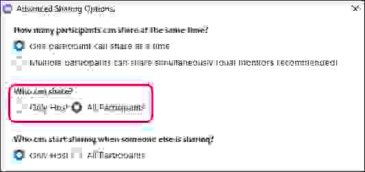 اختيار من يمكنه مشاركة المحتوى أثناء جلسة زوم اختيار من يمكنه مشاركة المحتوى أثناء جلسة زوم